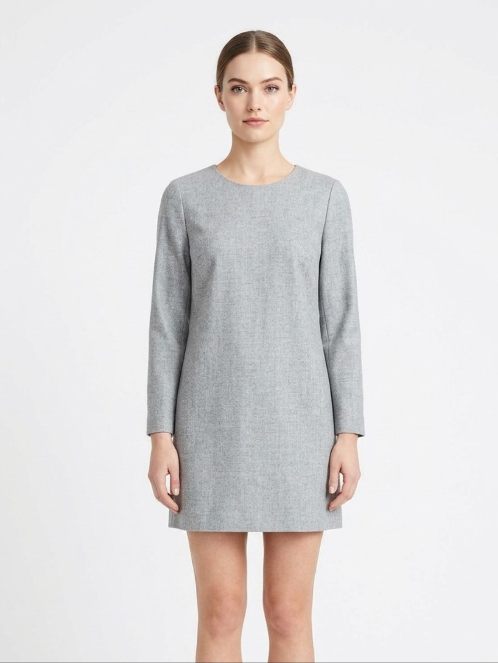 J.Crew Grey Wool Blend Long Sleeve Shift Dress Size 2 EUC Office Corporate Lined